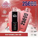 Bang 25000 Puffs Disposable Vape in Watermelon Ice flavor, featuring dual mesh coils, 30ml e-liquid capacity, 650mAh battery, and Type-C charging.