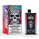 Bang 30K Pro disposable vape and retail box with neon skull art; flavor “Grape Ice • Cherry Cola,” “30K PUFFS,” and a nicotine warning label.