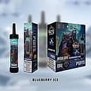 Bang Disposable Vape 36,000 Puffs in Blueberry Ice flavor, featuring mesh coil, rechargeable Type-C battery, and futuristic packaging with a fantasy warrior design.