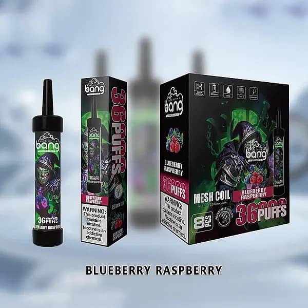 w=600,h=600,fit=scale down,gravity=auto,sharpen=1,metadata=none,format=auto,quality=70 Bang 36000 Puffs Disposable Vape – Blueberry Raspberry flavor with mesh coil, rechargeable battery, and packaging box design.
