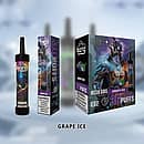 Bang 36000 Puffs disposable vape in Grape Ice flavor, showing device, single packaging, and bulk box design with icy grape artwork.