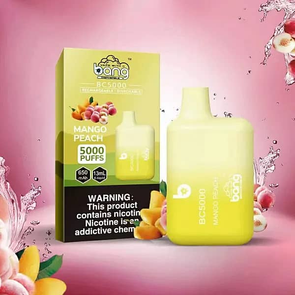 w=600,h=600,fit=scale down,gravity=auto,sharpen=1,metadata=none,format=auto,quality=70 Bang BC5000 Mango Peach 5000 Puffs Disposable Vape – 13ml E-liquid, Mesh Coil, Type-C Rechargeable