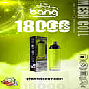Bang Crown 18000 Puffs Disposable Vape – Strawberry Kiwi flavor with rechargeable Type-C design, adjustable airflow, 650mAh battery, and 0.6Ω mesh coil, featuring vibrant green packaging and vape device.