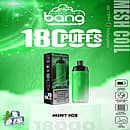 Bang Crown 18000 Puffs Disposable Vape – Mint Ice flavor with green gradient design, product box, and mint with ice cubes illustration.