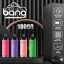Bang Crown 18000 Puffs Disposable Vape – four colorful devices with adjustable airflow, 650mAh battery, 0.6Ω mesh coil, and DTL vaping capability.