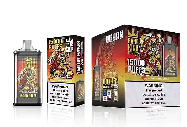 w=600,h=409,fit=scale down,gravity=auto,sharpen=1,metadata=none,format=auto,quality=70 Bang King 15000 Puffs Disposable Vape – Strawberry Banana flavor with mesh coil, 25ml e-liquid, and Type-C rechargeable design.