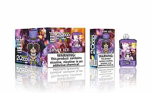 Bang King Double Crystal 20,000 Puffs disposable vape — Grape Ice flavor, retail box and clear crystal-body device with front battery display.