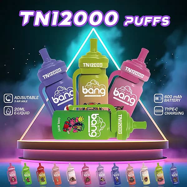 Bang TN 12000 Disposable Vape Collection with 12000 Puffs – Grape Ice, Strawberry Ice, Watermelon Strawberry, Cool Mint, Mr Blue