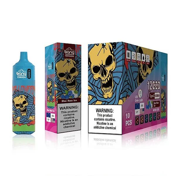 w=600,h=600,fit=scale down,gravity=auto,sharpen=1,metadata=none,format=auto,quality=70 Bang Tornado 12000 Puffs Blue Razz Ice Disposable Vape – Halloween Skull Design, Mesh Coil, Type-C Charging, 650mAh Battery