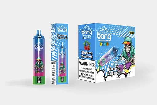 w=510,h=343,fit=scale down,gravity=auto,sharpen=1,metadata=none,format=auto,quality=70 Bang Blaze Blueberry Raspberry Disposable Vape 20000 Puffs in Blue Gradient with Street Skeleton Character Design