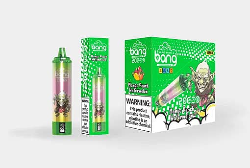 w=510,h=343,fit=scale down,gravity=auto,sharpen=1,metadata=none,format=auto,quality=70 Bang Blaze Mango Peach Watermelon Disposable Vape 20000 Puffs with Green Cartoon Packaging