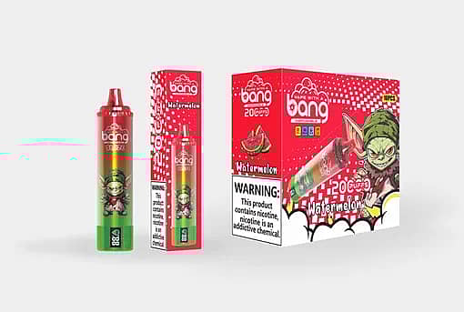 w=510,h=343,fit=scale down,gravity=auto,sharpen=1,metadata=none,format=auto,quality=70 Bang Blaze Watermelon 20000 Puffs Disposable Vape with Red and Green Packaging and Goblin Artwork