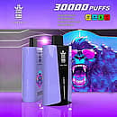 bangking 30k pro 30000 puffs disposable vape in purple, flavor “Strawberry Grape,” with a neon blue gorilla illustration in the background and badges for Type-C, 850 mAh, 36 mL, and 1.0 Ω; headline “30,000 PUFFS.”