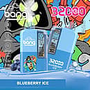 Bang 32,000-puff disposable vape in Blueberry Ice—light-blue body with clear mouthpiece; spec badges show 32 mL, 650 mAh, Type-C, 0.5 Ω dual-mesh, adjustable power.