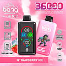 Bang 36000 Ice Control Strawberry Ice smart-screen disposable vape with adjustable ICE ± cooling; dual oil tanks 30 mL + 10 mL, 1.0Ω dual-mesh coil, 850 mAh battery, Type-C fast charging, fingerprint pressure regulation.