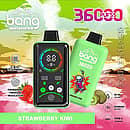 Bang 36,000-puff disposable vape with smart screen, Strawberry Kiwi flavor; 36 mL e-liquid, 850 mAh Type-C fast charge, 1.0Ω dual-mesh coil, adjustable power (P1–P3) with fingerprint pressure control.