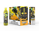 Bang King Tornado 35000 Puffs Energy disposable vape set, showing yellow transparent device, 10-pack master box, and single unit box with robotic yellow design and nicotine warning.