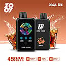 ZOOY ZERO 45000 Puffs Cola Ice disposable vape with smart display, NIC&ICE control, dual mesh coil, and 1000mAh Type-C rechargeable battery.