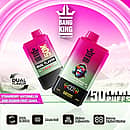 Bang King 50000 Puffs Dual Flavor disposable vape in Strawberry Watermelon and Kiwi Passion Fruit Guava, pink–green gradient body, digital screen, dual-flavor, mesh coil, airflow adjustable.