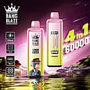 Bang Blaze 60000 Puffs 4-in-1 disposable vape with Blueberry Raspberry, Mixed Berry, California Cherry, and Passion Fruit Mango; 650mAh Type-C rechargeable battery, 1.0&Omega; mesh coil, smart digital display.