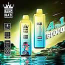 Bang Blaze 60000 Puffs 4-in-1 disposable vape &mdash; Energy Drink, Blueberry Watermelon, Sour Apple Raspberry, Gummy Bear; 650mAh Type-C rechargeable, 1.0&Omega; mesh coil, digital display.