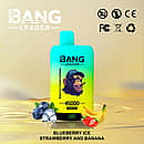 Bang Leader 45000 Puffs Dual Flavors disposable vape &mdash; Blueberry Ice and Strawberry Banana with battery-percentage display.