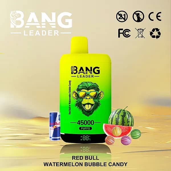 Bang Leader 45000 Puffs Dual Flavors disposable vape &mdash; Red Bull & Watermelon Bubble Candy, Type-C rechargeable with battery percentage screen