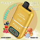 Fizzy Twins 50000 Puffs Mixed Berry & Peach Ice dual-tank disposable vape with flavor switch, smart LCD, 1.0 &Omega; mesh coil, Type-C rechargeable 850 mAh.