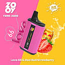 ZOOY TWINS 35000 Puffs dual-flavor disposable vape in pink, Love 66 & Red Bull Strawberry, smart screen, dual mesh coil, 650mAh, Type-C.