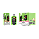 Zooy Blaze 25000 25K Puffs Apple Peach disposable vape with full-screen smart display, dual mesh coil, adjustable power and airflow, Type-C charging, and e-juice/battery indicators; device, box and master carton in green.