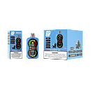 Zooy Blaze 25000 25K Puffs Blueberry Ice disposable vape with full-screen smart display, dual mesh coil, adjustable airflow and power, Type-C charging; device, single box, and 10-pack master carton on blue.