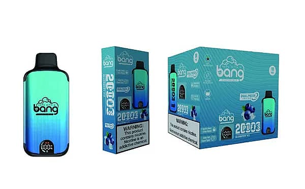 Bang 20000 Puffs Disposable Vape &ndash; Dual Mesh Coil, Smart Screen, 25ml E-liquid, 650mAh Rechargeable Battery &ndash; Blueberry Ice Flavor Packaging