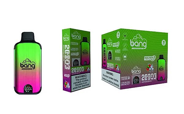 Bang 20000 Puffs Disposable Vape &ndash; Dual Mesh Coil, Smart Screen, 25ml E-liquid, Rechargeable 650mAh Battery &ndash; Strawberry Watermelon Flavor Packaging