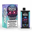 Bang 30K Pro disposable vape and box featuring neon skull art; flavor &ldquo;Peppermint Ice Triple Berry,&rdquo; &ldquo;30K PUFFS&rdquo; callout, and a large nicotine warning.