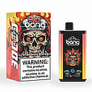 Bang 30K Pro disposable vape and box with flaming-skull artwork; flavor &ldquo;Red Bull &bull; Strawberry Mango,&rdquo; &ldquo;30K PRO&rdquo; branding, and a large nicotine warning.