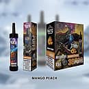 Bang 36000 Puffs Disposable Vape &ndash; Mango Peach flavor with mesh coil, packaging box, and device display.