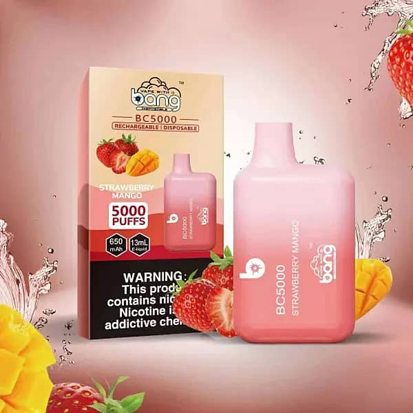 Bang BC5000 Strawberry Mango 5000 Puffs Disposable Vape &ndash; Sweet Strawberry and Tropical Mango Flavor, 650mAh Rechargeable, 13ml E-liquid
