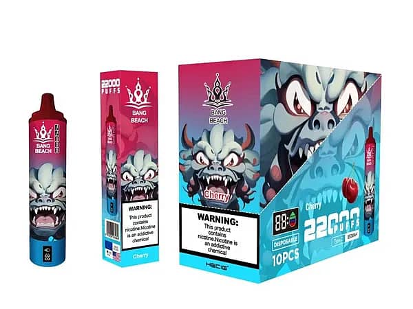 Bang Beach 22000 Puffs Disposable Vape &ndash; Cherry Flavor with LCD Screen and Mesh Coil