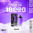 Bang Crown 18000 Puffs Disposable Vape &ndash; Grape flavor, featuring a purple gradient design device and matching box, Type-C rechargeable, mesh coil, 650mAh battery, adjustable airflow.