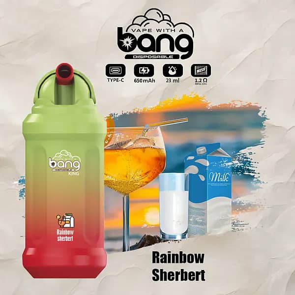 Bang King 12000 Puffs Disposable Vape Pen Rainbow Sherbert Flavor with Creamy Fruity Taste