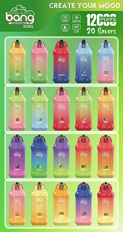 Bang King 12000 Puffs Disposable Vape Pen 20 Flavors 0 2 3 5 Nicotine Main Bang King 12000 Puffs Disposable Vape Pen – 20 Flavors Collection | 0% 2% 3% 5% Nicotine | Pineapple Coconut Ice, Watermelon Bubblegum, Triple Berry Ice, Blue Razz Ice, Peach Ice, Pomegranate, Melon Mint, Strawberry Watermelon, Rainbow Sherbet, Strawberry Mango, Royal Grape, Melon Blue, Love 66, Double Apple, Strawberry Kiwi, Peach Mango, Passion Kiss, Sex On The Beach, Peach Berry, Watermelon Ice