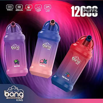 Bang King 12000 Puffs Disposable Vape Pen &ndash; Royal Grape, Peach Berry, Triple Berry Ice &ndash; 650mAh, 23ml, Type-C Rechargeable