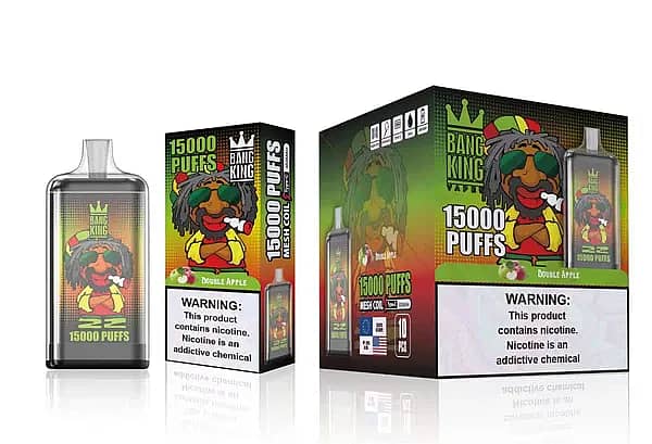 Bang King 15000 Puffs Disposable Vape &ndash; Double Apple Flavor, Mesh Coil, 25ml E-liquid, Type-C Rechargeable, Premium Vaping Device Packaging