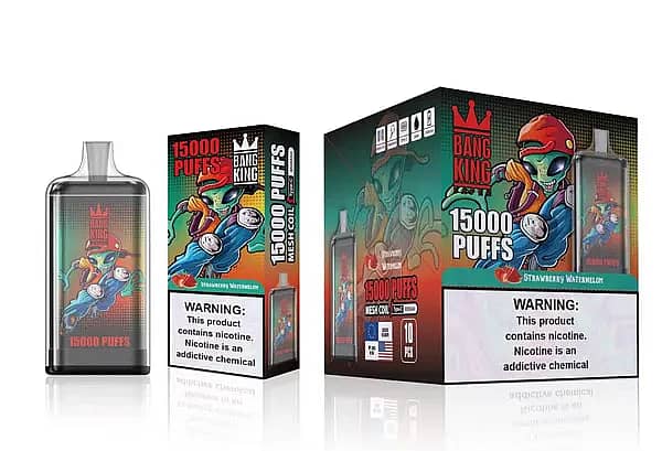 Bang King 15000 Puffs Disposable Vape &ndash; Strawberry Watermelon flavor, mesh coil, 25ml e-liquid, Type-C rechargeable, long-lasting performance.