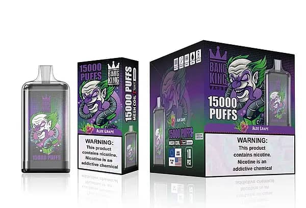 Bang King 15000 Puffs Aloe Grape disposable vape with mesh coil, 25ml e-liquid, Type-C rechargeable, long-lasting sweet aloe grape flavor