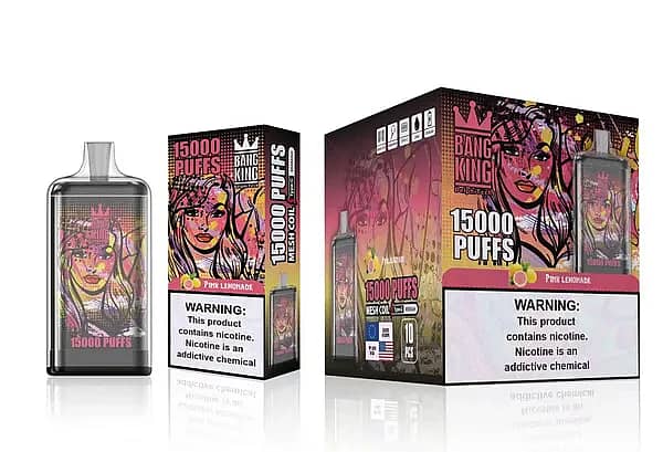 Bang King Pink Lemonade 15000 Puffs Disposable Vape &ndash; Mesh Coil, 25ml e-liquid, Type-C rechargeable, tangy pink lemonade flavor