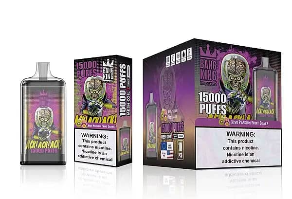 Bang King 15000 Puffs Disposable Vape &ndash; Kiwi Passion Fruit Guava flavor, mesh coil, 25ml e-liquid, Type-C rechargeable
