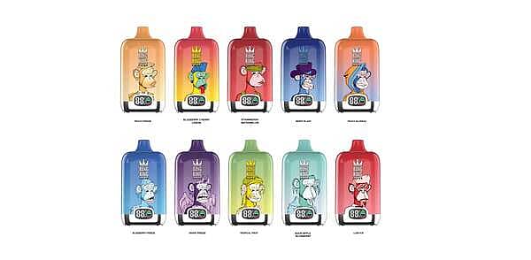 Bang King 15000 Puffs Smart Screen Disposable Vape Pen &ndash; 10 Flavors Collection: Peach Freeze, Blueberry Cherry Lemon, Strawberry Watermelon, Berry Blast, Peach Blueraz, Blueberry Freeze, Grape Freeze, Tropical Fruit, Sour Apple Blueberry, Lush Ice &ndash; Mesh Coil, 25ml E-liquid, 650mAh Rechargeable Battery