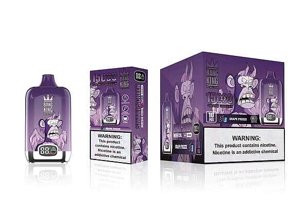 Bang King 15000 Puffs Smart Screen Disposable Vape Pen Grape Freeze Flavor | 25ml | 650mAh | Mesh Coil | Type-C Charging | Oil and Power Indicator