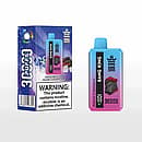 Bang King 30 000 bouffées jetables (Blueberry Ice / Black Dragon Ice) présentées avec la boîte de vente au détail et l'avertissement de nicotine ; dispositif dégradé de bleu à rose.